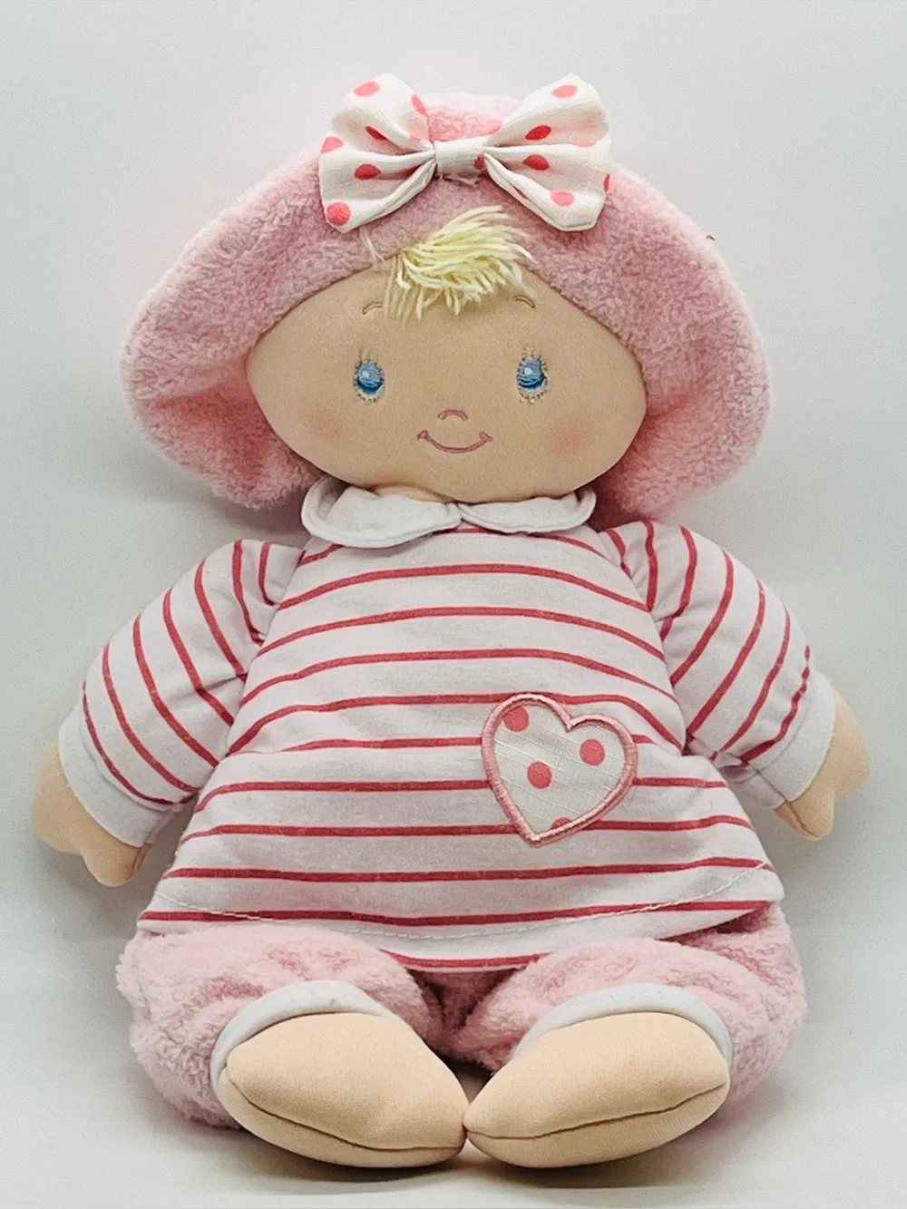 Baby Gund Sweet Dolly Pink Terry Cloth Plush 11” Lovey Blond Hair Hat Bow